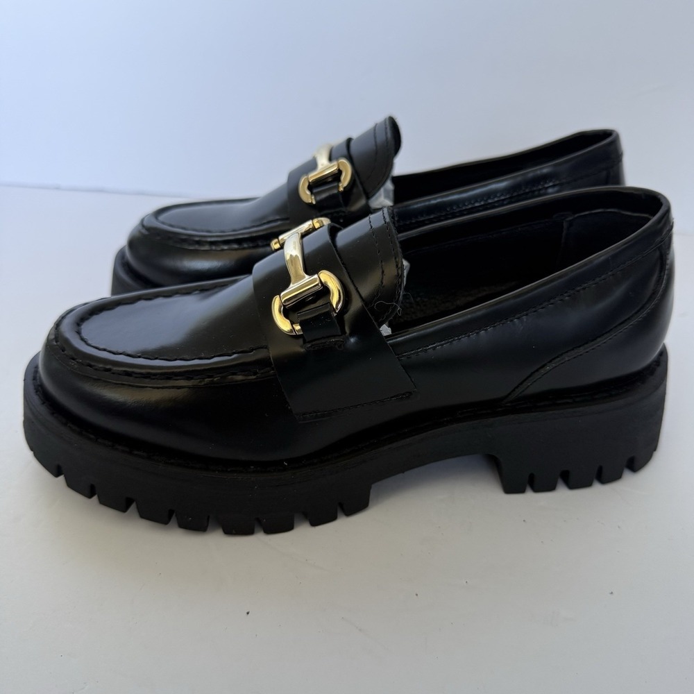 Steve Madden Lando Black Lug Sole Horsebit Loafers Women's Size 5 Platform Shoes